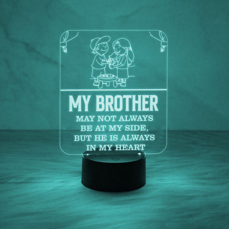 Raksha Bandhan Gift for Brother Nightlight | Engraved Quote Led Lamp with Automatic Color Changing Light & On/Off Touch Button | USB Data Cable | Gift for Bhai